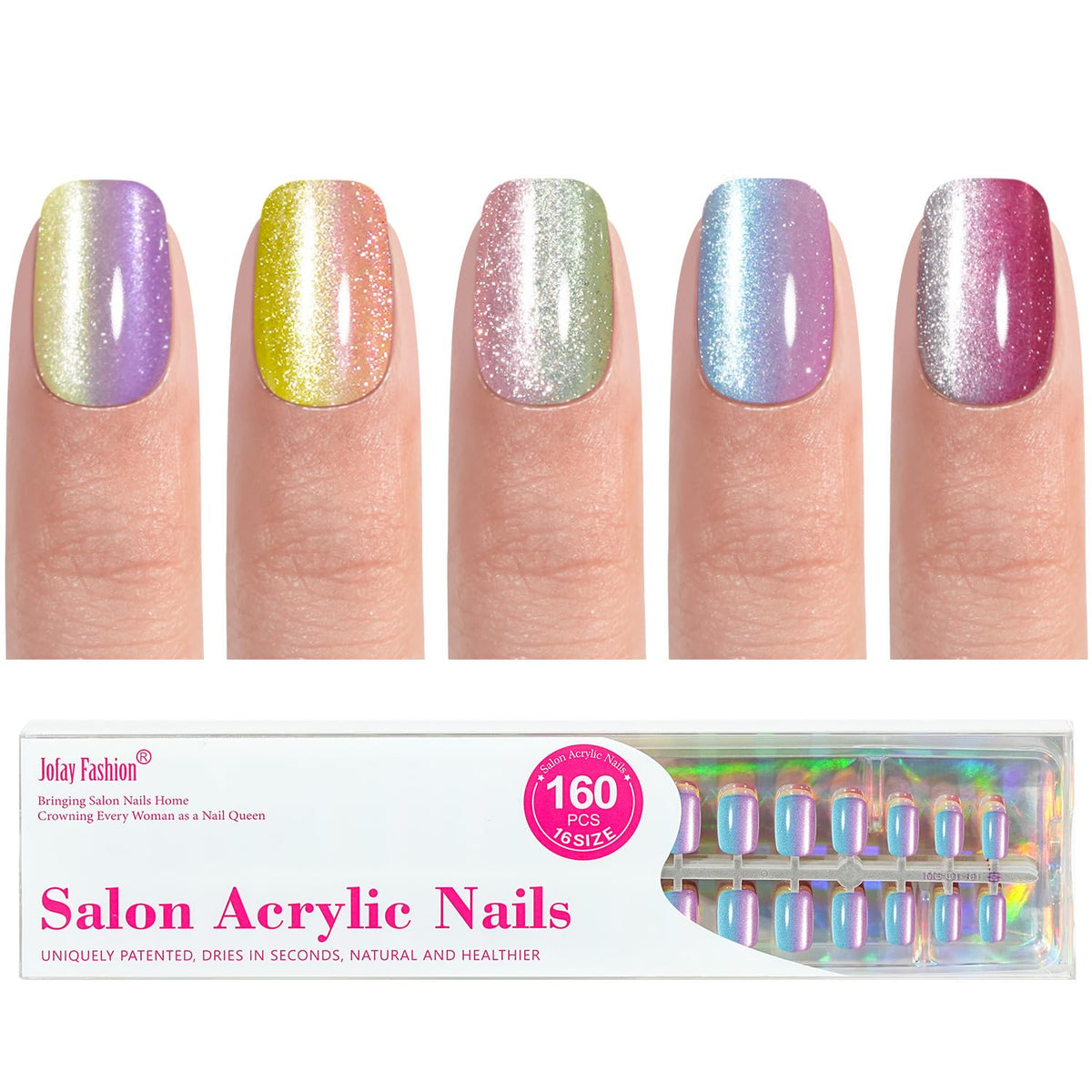 Jofay Fashion short press-on nails with two-tone ombre cat eye style 1 for salon-like at-home manicure.