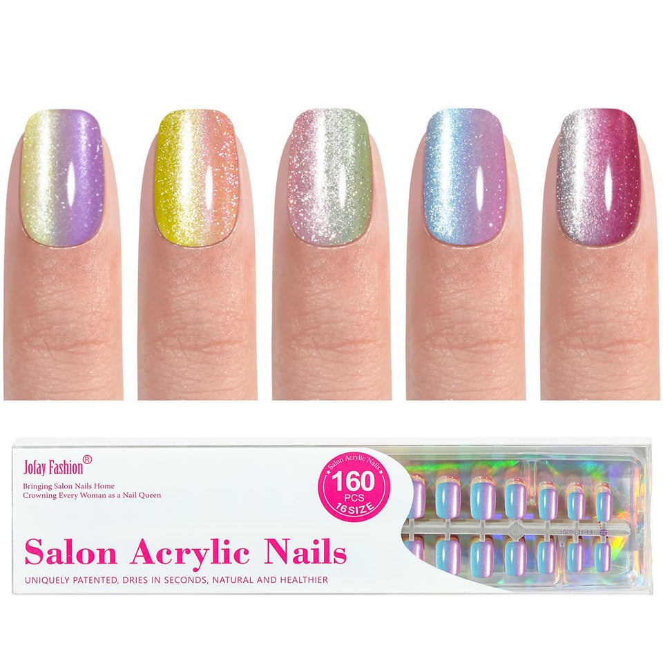 Jofay Fashion short press-on nails with two-tone ombre cat eye style 1 for salon-like at-home manicure.