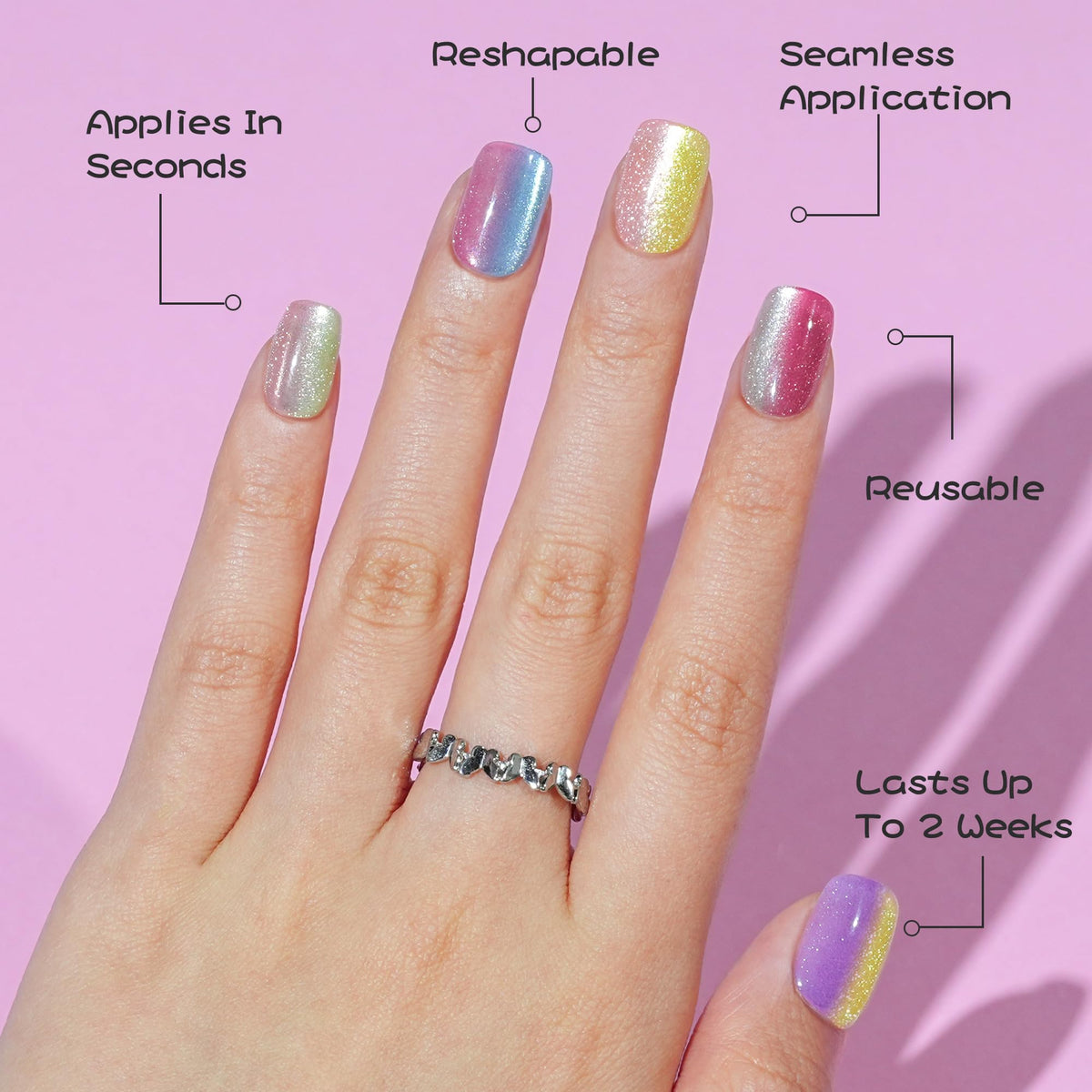 Jofay Fashion short press-on nails with ombre cat eye style 2 for events and photos.