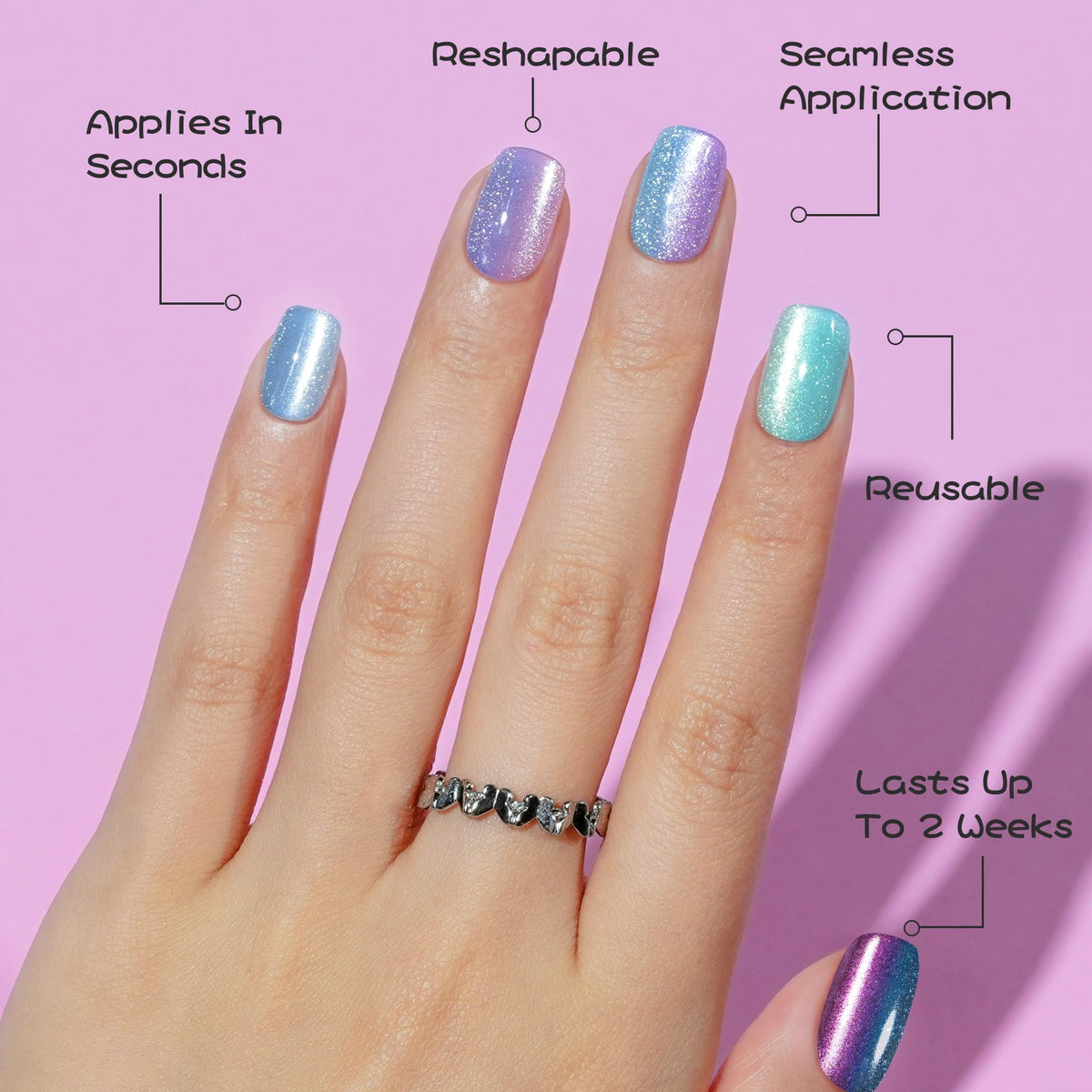 Jofay Fashion two-tone ombre cat eye nails deliver depth for a chic look.
