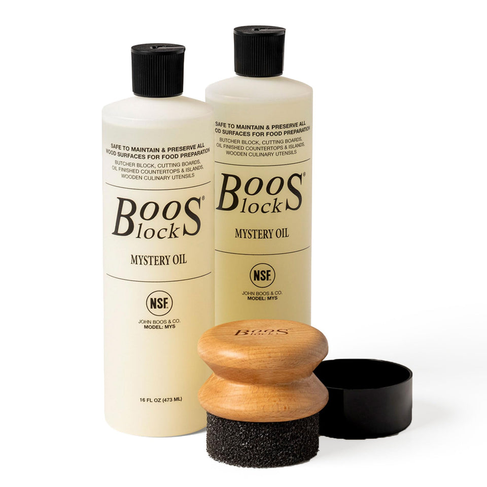 John Boos Mystery Oil bottle (16oz) for wood conditioning and moisture retention