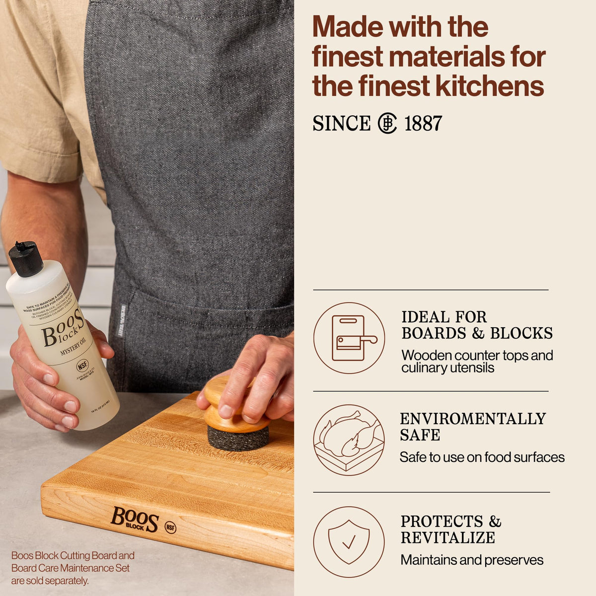 Natural mineral oil and beeswax formula safe for food surfaces by John Boos