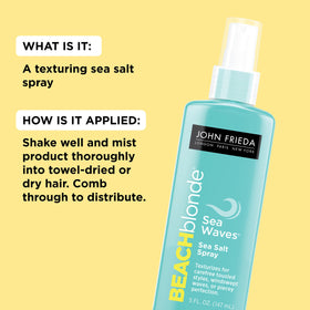 John Frieda Sea Waves texture application on damp hair for casual, tousled look.