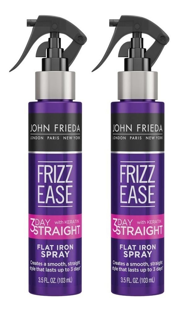 John Frieda Frizz-Ease 3 Day Straight spray bottle for frizz control and heat protection.
