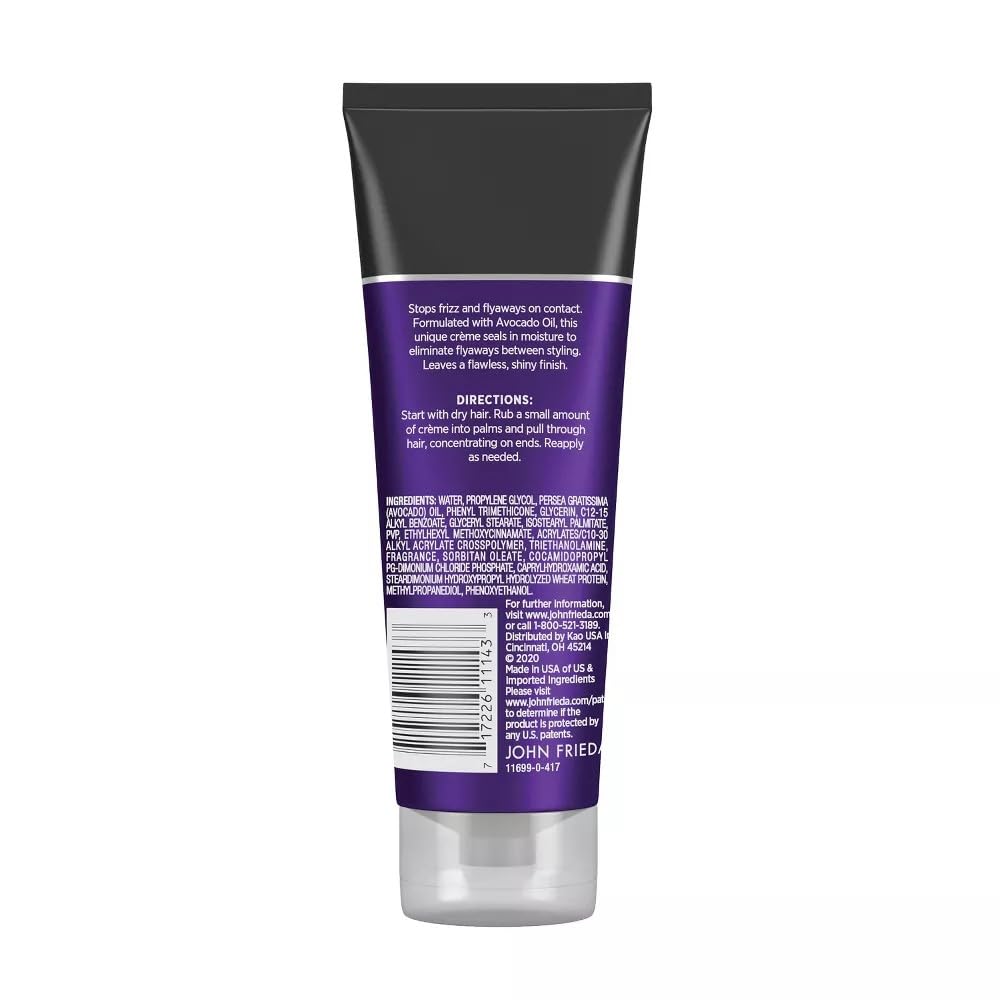John Frieda Frizz Ease Secret Weapon creme jar showing smoothing action