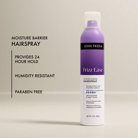 John Frieda Moisture Barrier firm hold provides 24-hour frizz control in any weather.