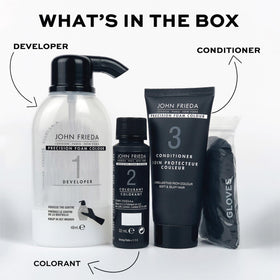 John Frieda Precision Foam developer included for even saturation.