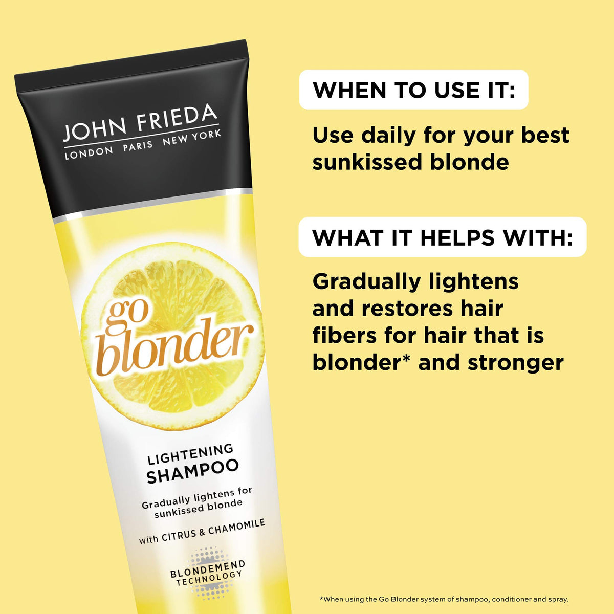 John Frieda Sheer Blonde citrus chamomile blend close-up for gentle daily brightening