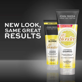 John Frieda Sheer Blonde shampoo packaging on shelf highlighting easy daily cleansing