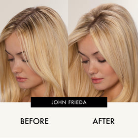 John Frieda Volume Lift hand massaging roots after application for renewed bounce