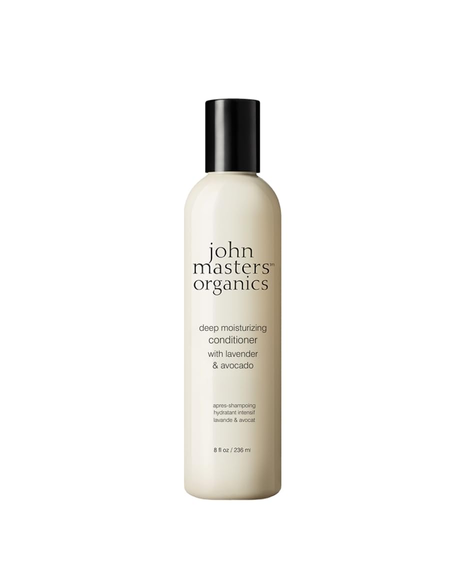 John Masters Organics Deep Moisturizing Conditioner lavender bottle shows hydrating formula for dry hair