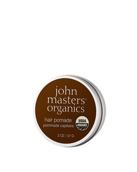 John Masters Organics Hair Pomade jar shows a natural formula for versatile hold.