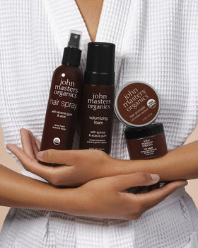 Olive oil nourishes the hair shaft in John Masters Organics Pomade.