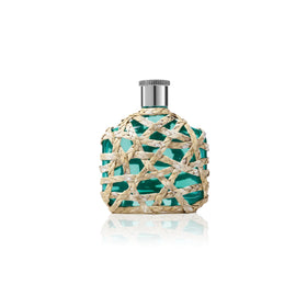John Varvatos XX Artisan Teal mineral driftwood note close-up on bottle.