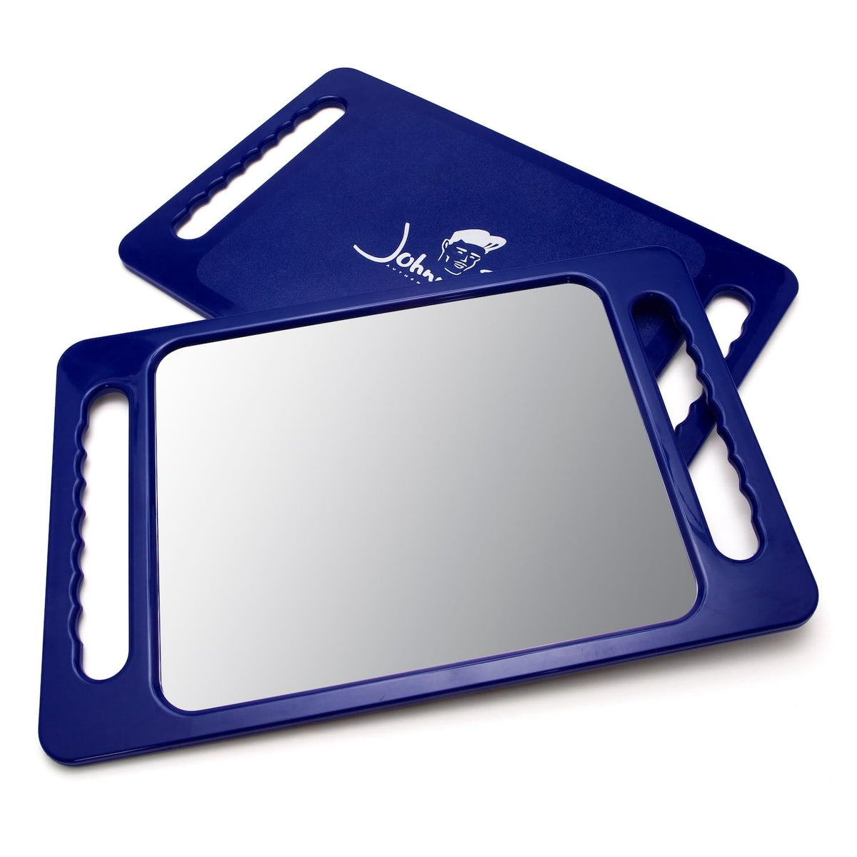 Johnny B large mirror with double handle, front view for quick back-of-head checks