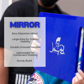 Johnny B large mirror with grooved handles, closeup grip improves handling