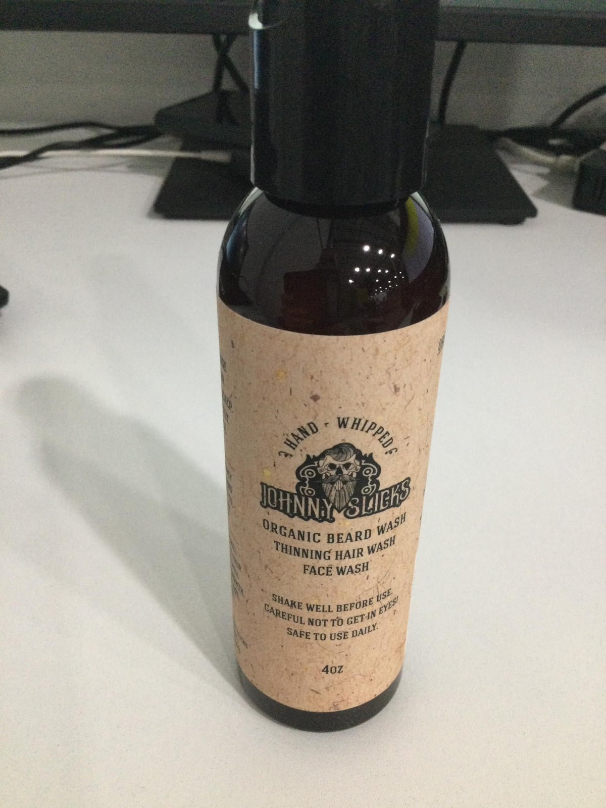 Use Johnny Slicks beard wash daily to cleanse beard, face, scalp, or hands
