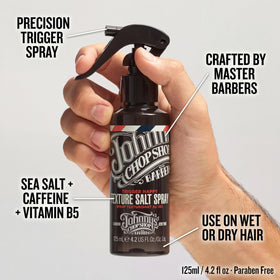 Johnny's Chop Shop Trigger Happy paraben-free label signals clean ingredients.