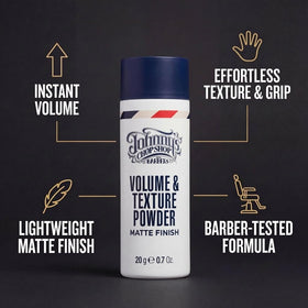 Johnny's Chop Shop powder applied at the roots for instant lift and grip.