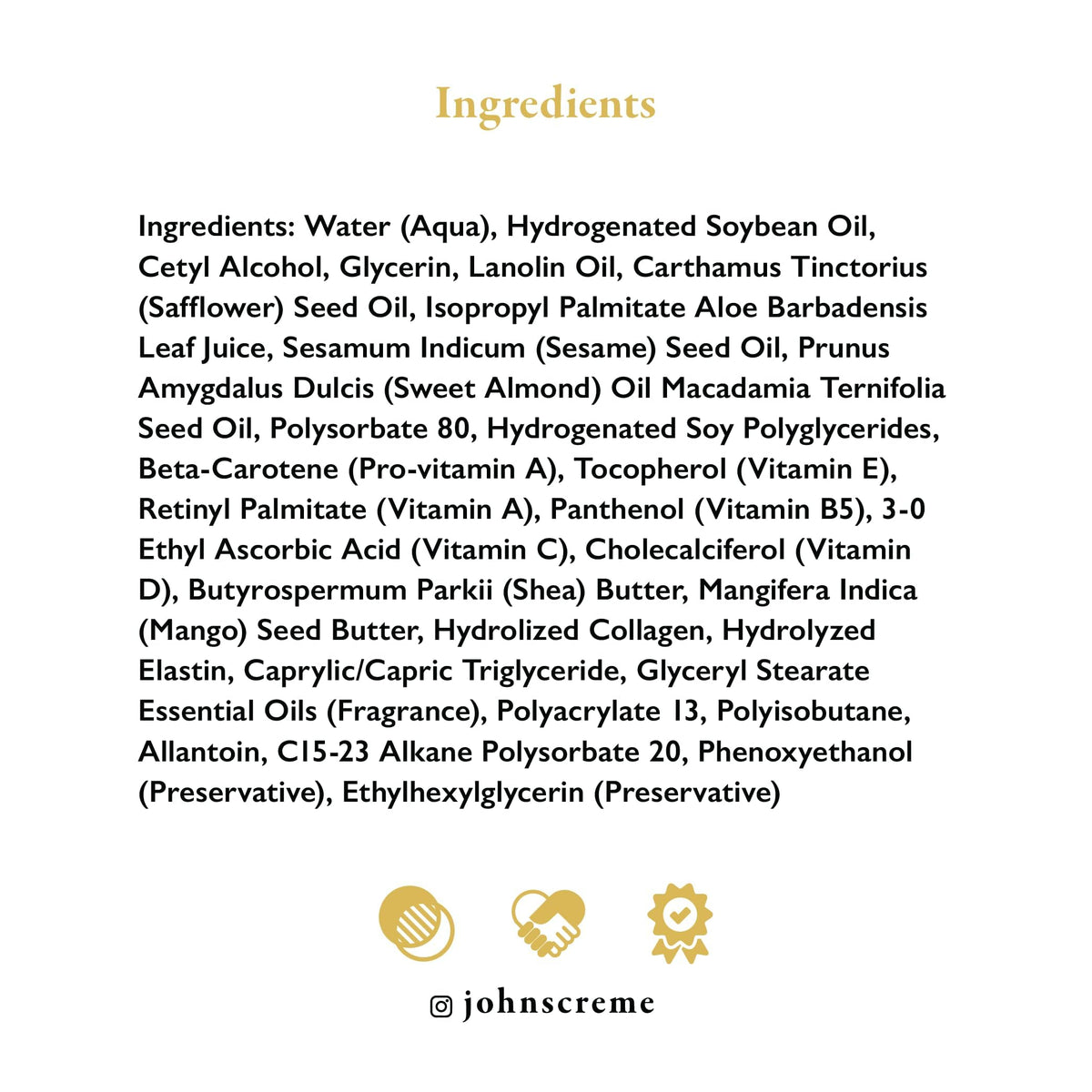 John's Vitamin E, A & D Cream made in USA label