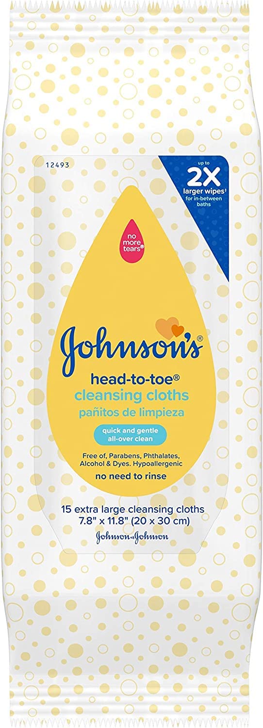 Johnson and Johnson 117008 head-to-toe cleansing cloths pack front view for on the go cleansing