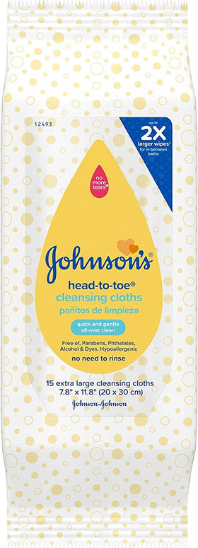 Johnson and Johnson 117008 head-to-toe cleansing cloths pack front view for on the go cleansing