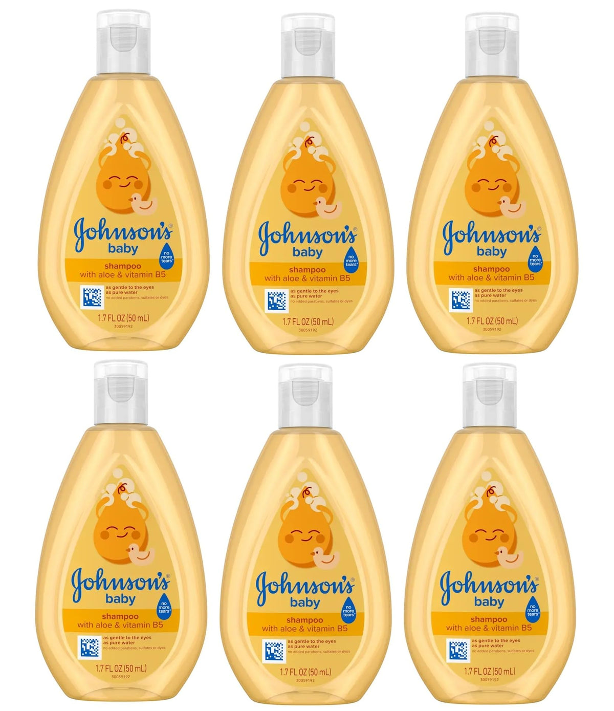 Johnson's Baby Shampoo six-pack travel bottles arranged for on-the-go baths