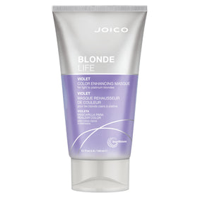 Joico Blonde Life Masque jar shows violet formula for hydrating and detangling.