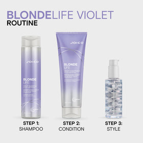 Joico Blonde Life Masque packaging highlights violet color-depositing care.