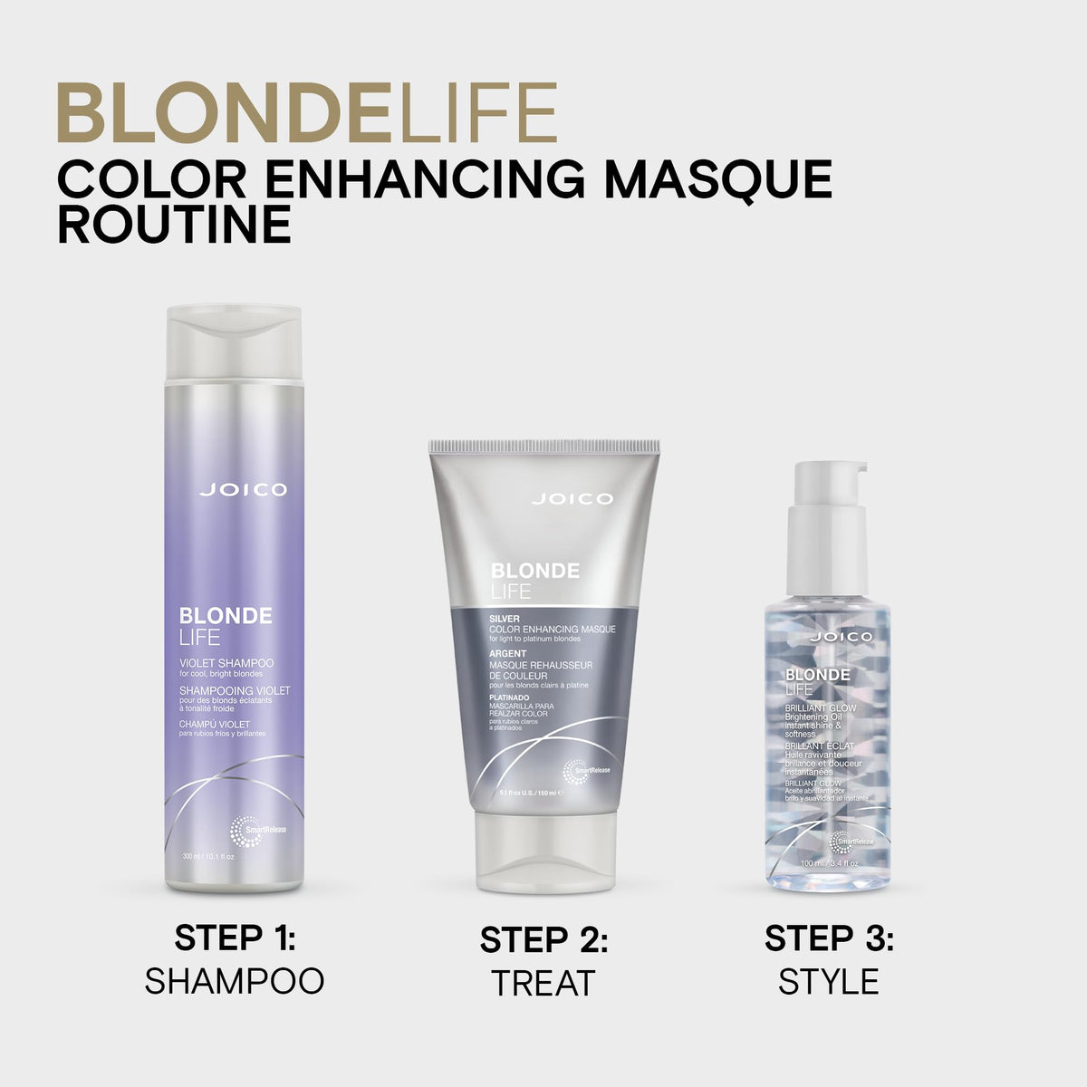 Joico Blonde Life Masque silver hue balance for cool blonde tones.