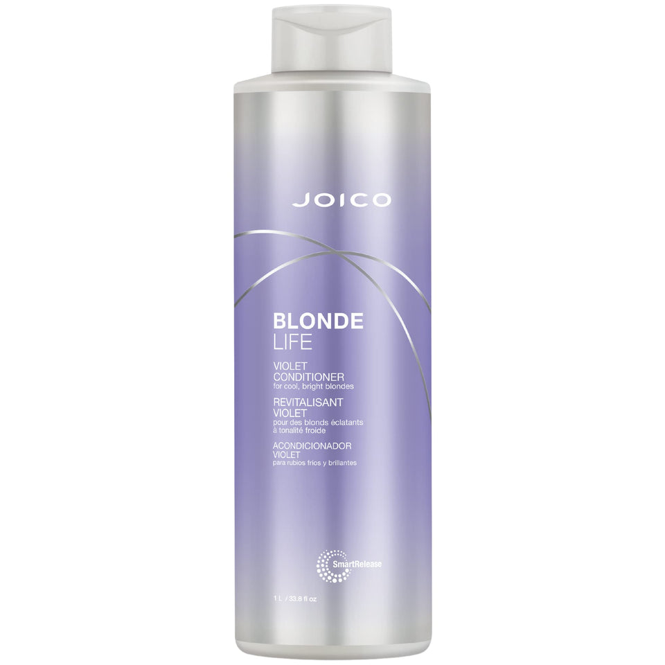 Joico Blonde Life Violet Conditioner bottle neutralizes brass on cool blonde hair