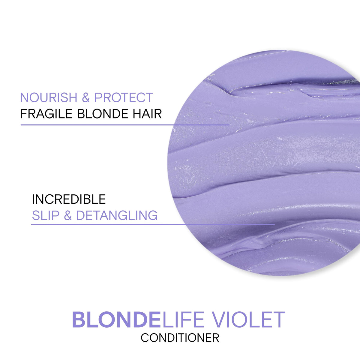 Cream-texture close-up of Joico Violet Conditioner showing slip for detangling