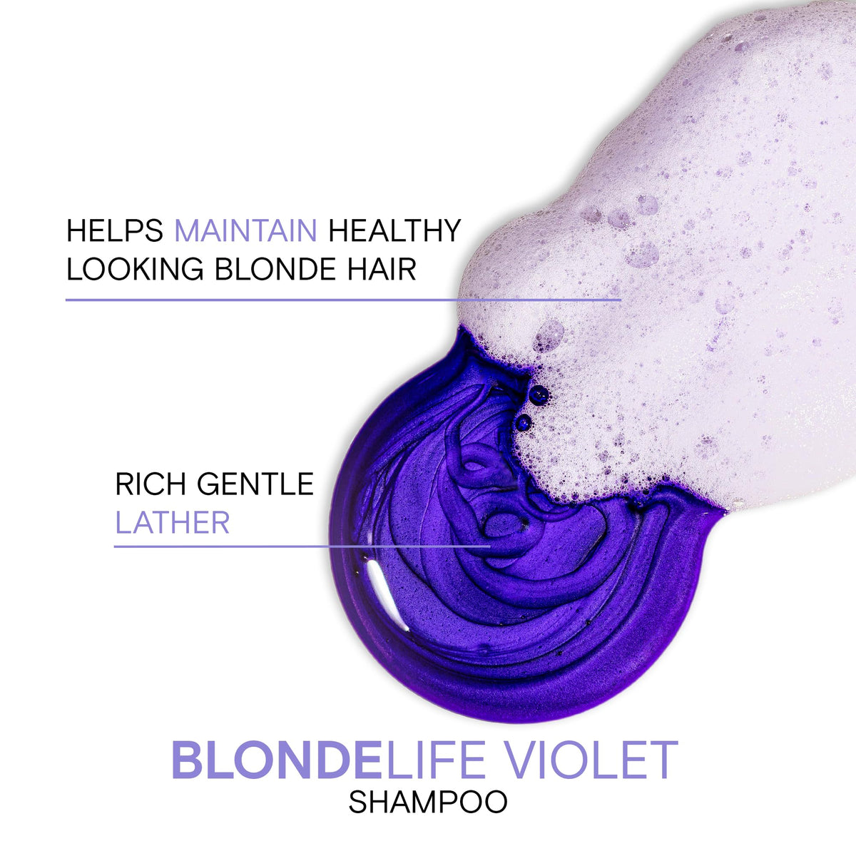 Joico Blonde Life Violet Shampoo illustrates brassy tones cooling to enhance cool blonde shine.