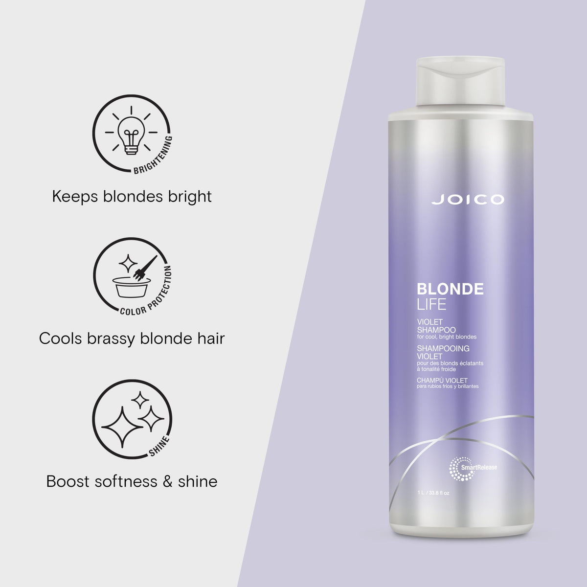 Joico Blonde Life Violet Shampoo lather demonstrates gentle cleansing for color-treated hair.