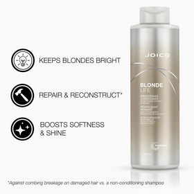 Joico Brightening Conditioner detangles and softens blonde strands for smooth shine.