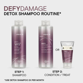 Joico Defy Damage Detox Shampoo in a 33.8 oz bottle for long-lasting cleansing.
