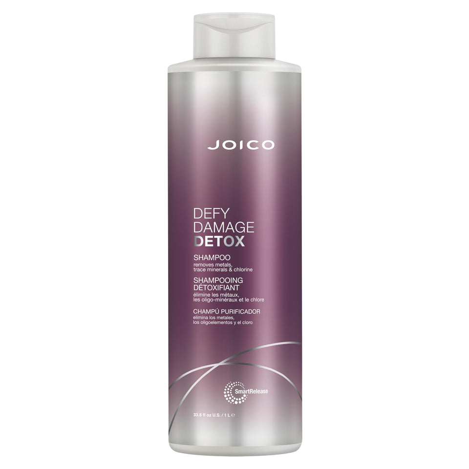 Joico Defy Damage Detox Shampoo with activated charcoal for detox and clean scalp.