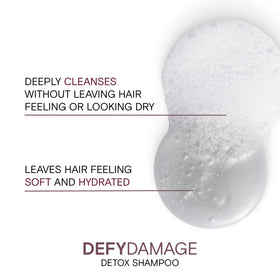 Joico Defy Damage Detox Shampoo nourishes with moringa seed oil for hydration and shine.