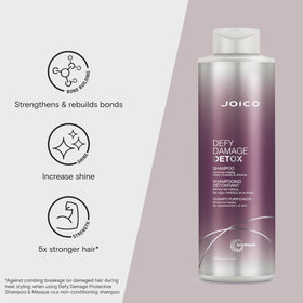 Joico Defy Damage Detox Shampoo features vegan SmartRelease technology for plant-based protein support.