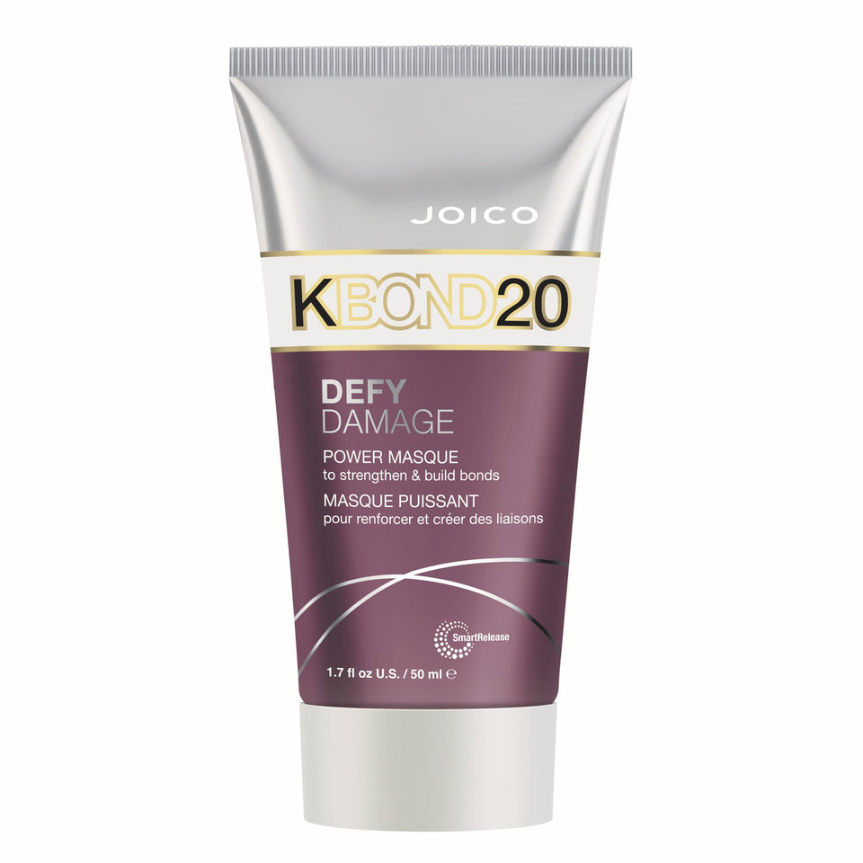 Joico Defy Damage KBOND20 Power Masque bottle highlights color-safe conditioning.