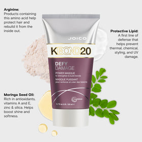 Joico Defy Damage KBOND20 Power Masque close-up shows nourished, glossy strands.