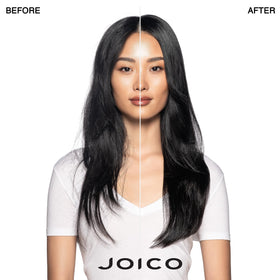 Joico InnerJoi Hydrate Shampoo bottle shown while pouring, gentle cleansing