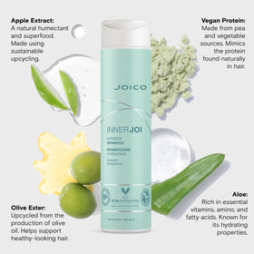 Joico InnerJoi Hydrate Shampoo vegan formula shown for clean beauty