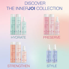 Joico InnerJoi packaging using 95% recovered social plastic supports sustainability.