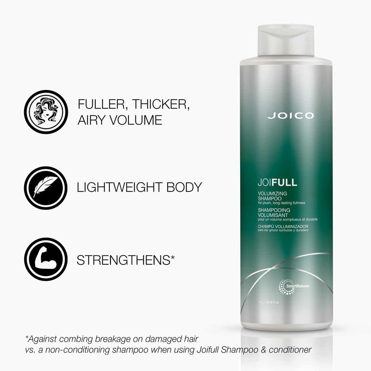 Joico JoiFULL conditioner bottle delivering easy detangling and volume.