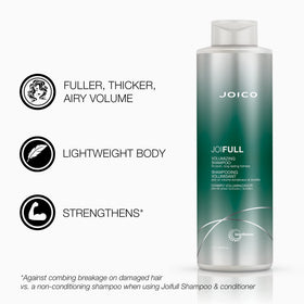 Joico JoiFULL conditioner bottle delivering easy detangling and volume.