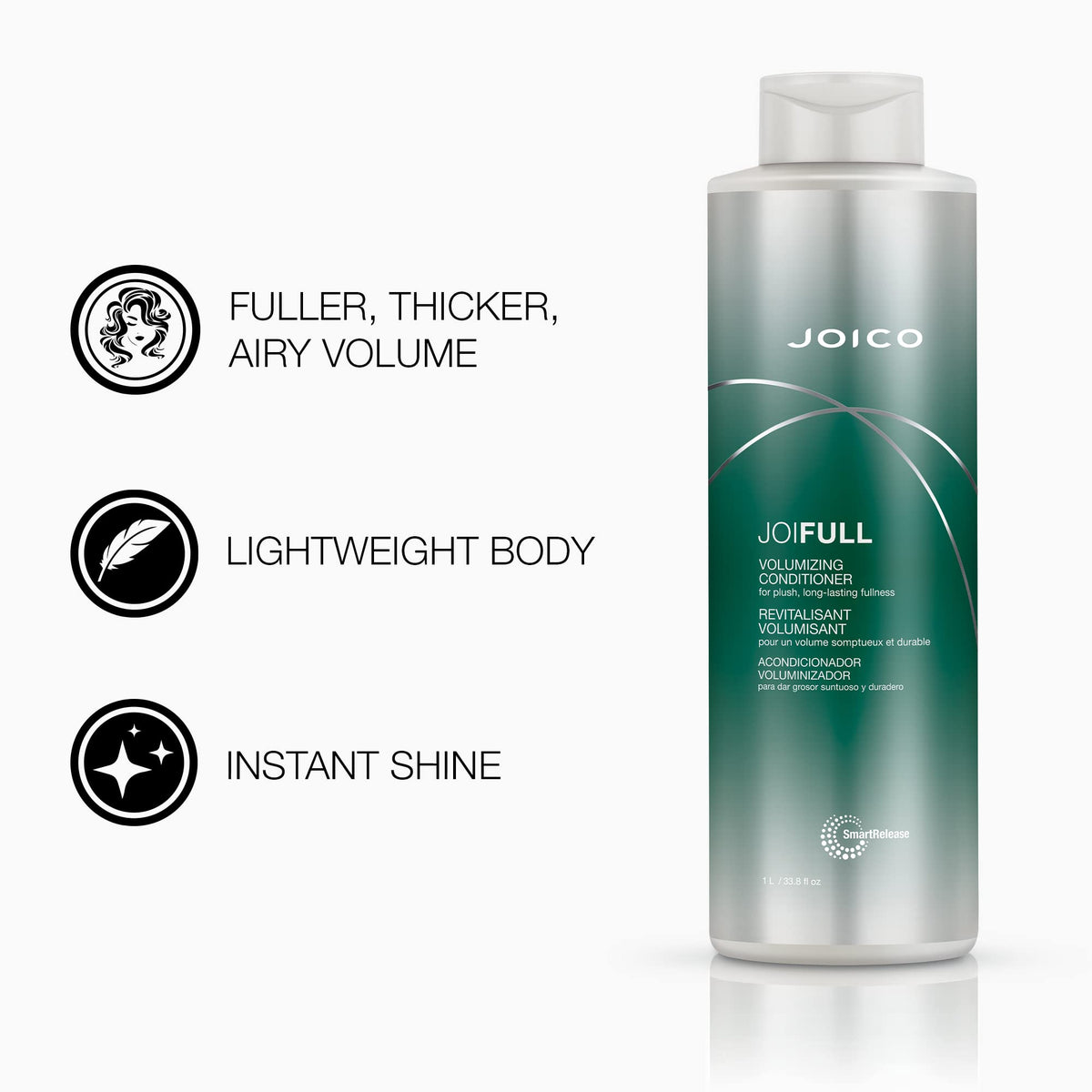 Joico JoiFULL rich lather showing thorough cleanse for airy volume.