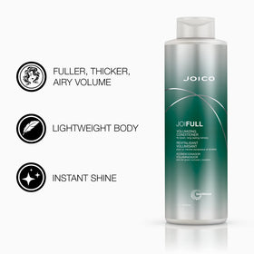 Joico JoiFULL rich lather showing thorough cleanse for airy volume.
