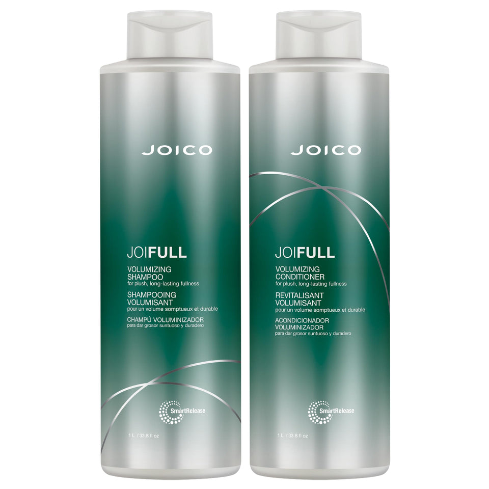Joico JoiFULL shampoo bottle for a clean base and lift-ready hair.