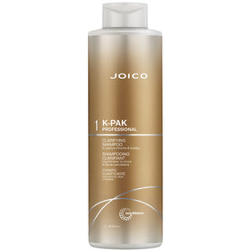 Joico K-PAK Daily Clarifying Shampoo bottle, detoxifies hair by removing chlorine and mineral buildup.